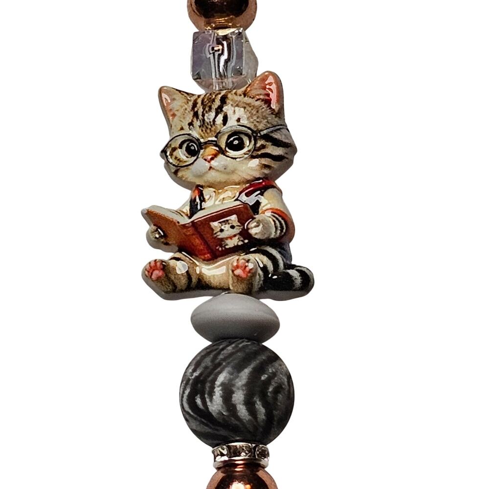 Cat Bookmark Hook Grey Tabby Kitten Wearing Glasses Book Lover Bibliophile Gift